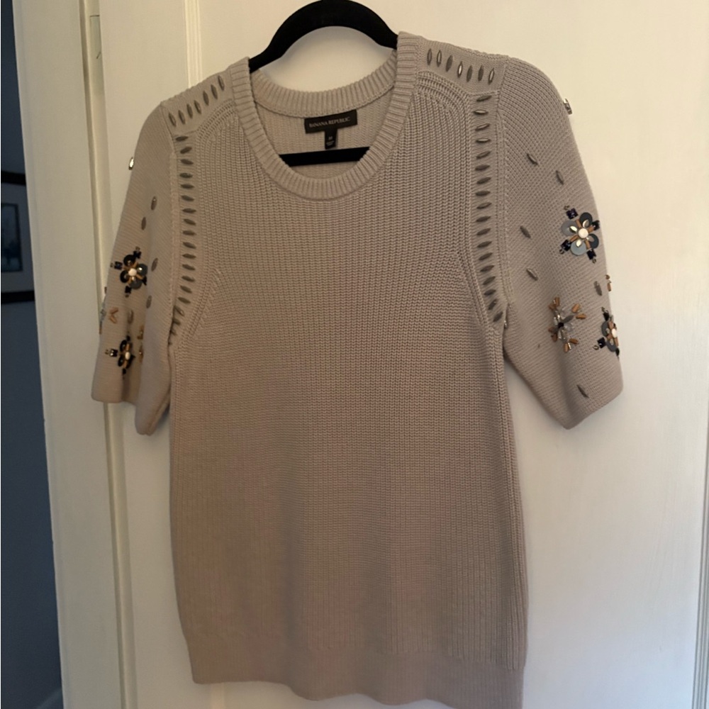 Banana Republic Light Gray Knit Jewel Sweater
